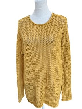 Sanctuary Sz M sweater. Loose knit cotton open weave gold yellow all season